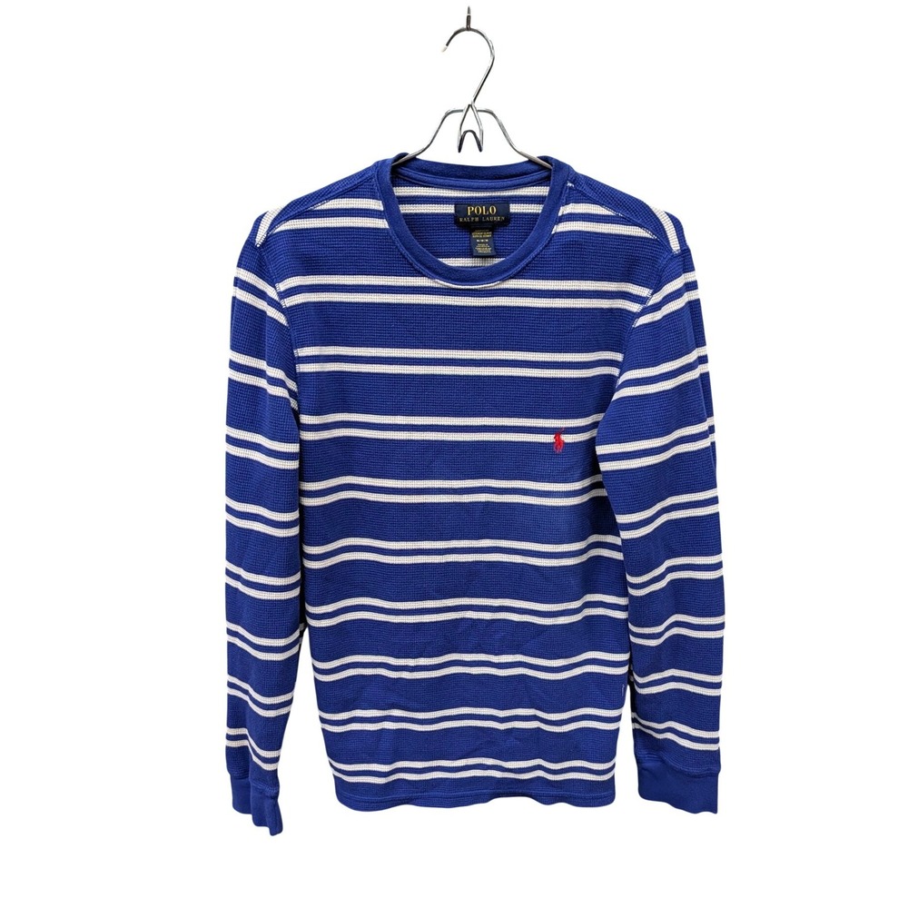 Polo Ralph Lauren Men's Blue‎ White Striped Waffle Knit Thermal Shirt- M